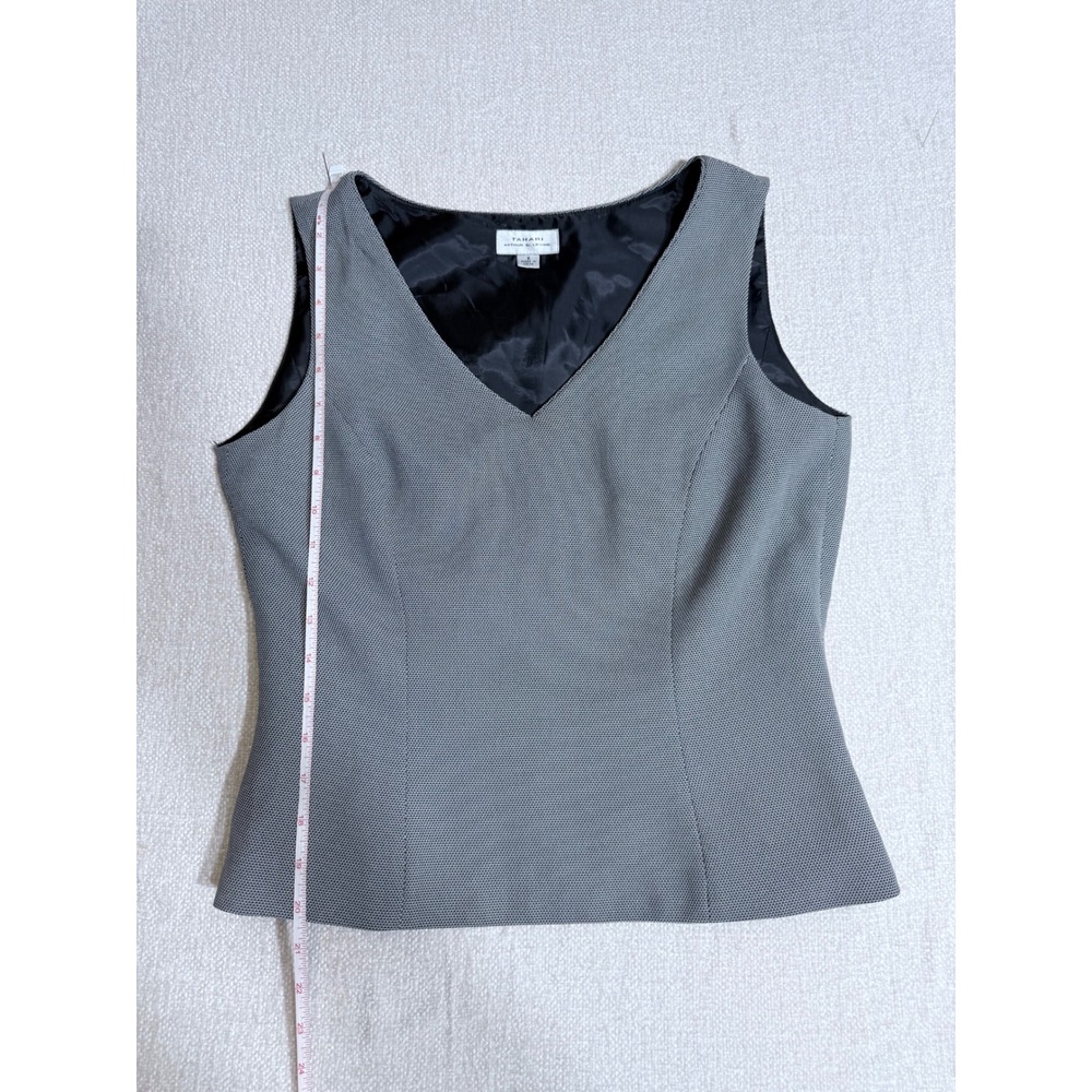 Tahari Arthur S. Levine‎ Gray Micro Pattern V-Neck Sleeveless Blouse Top Size 6